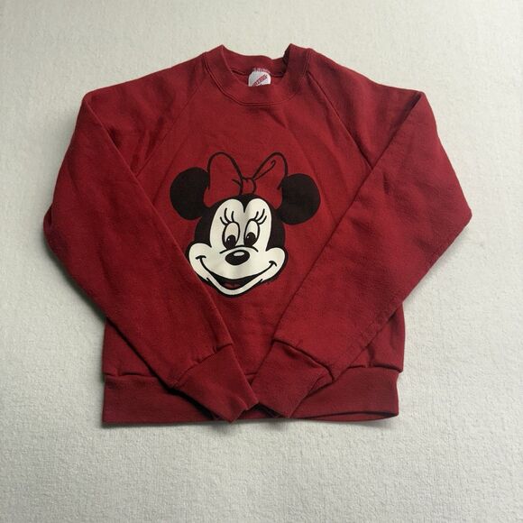 Disney Vintage Crewneck Kids 10-12 Red Fleece Graphic Pullover - Picture 1 of 7